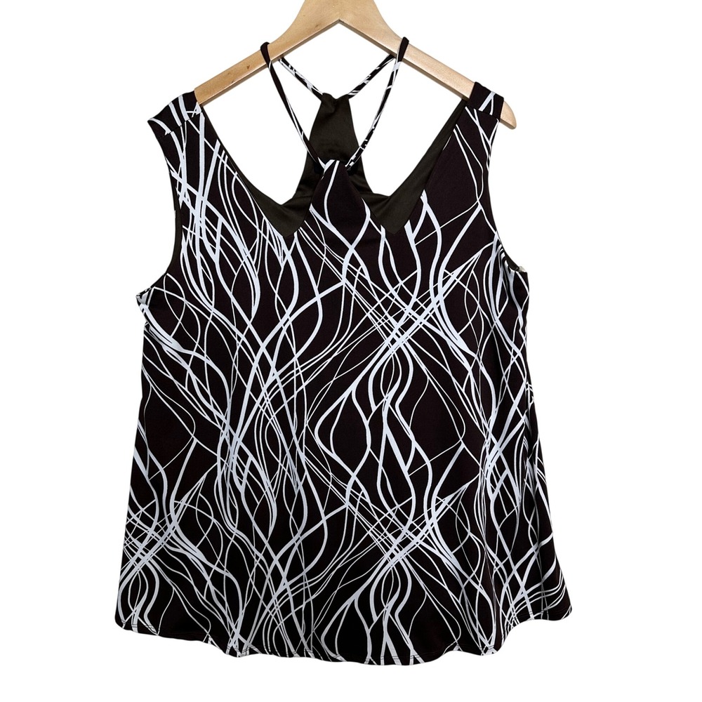 NWT Ashley Stewart Abstract Line Print Sleeveless Top size 14/16 Brown/White